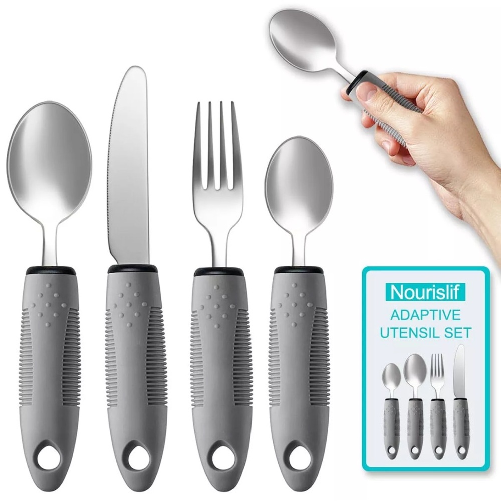 Nourislif 4 Piece Adaptive Utensil Set Hand for Elderly / Arthritic / Tremors.
